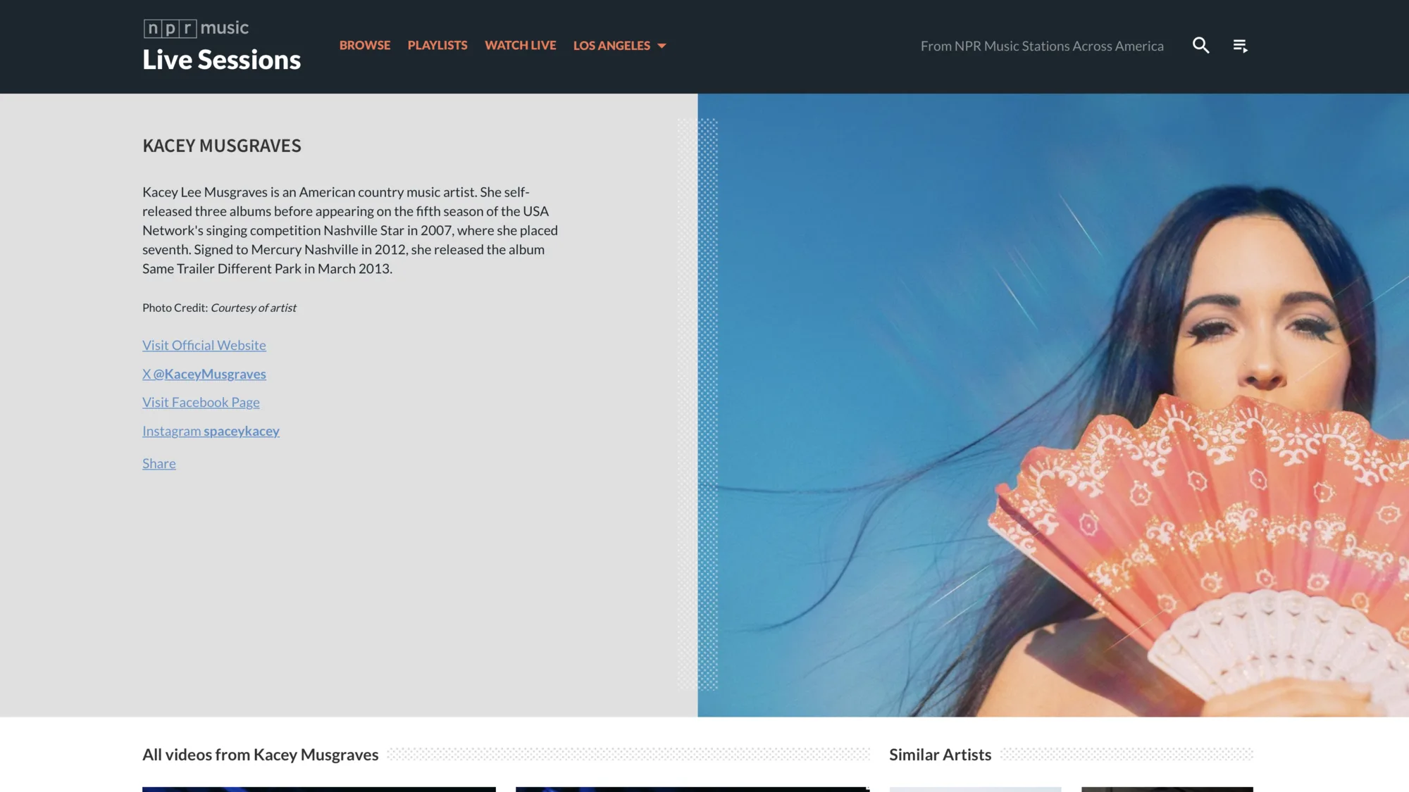 NPR Live Sessions artist page for Kacey Musgraves