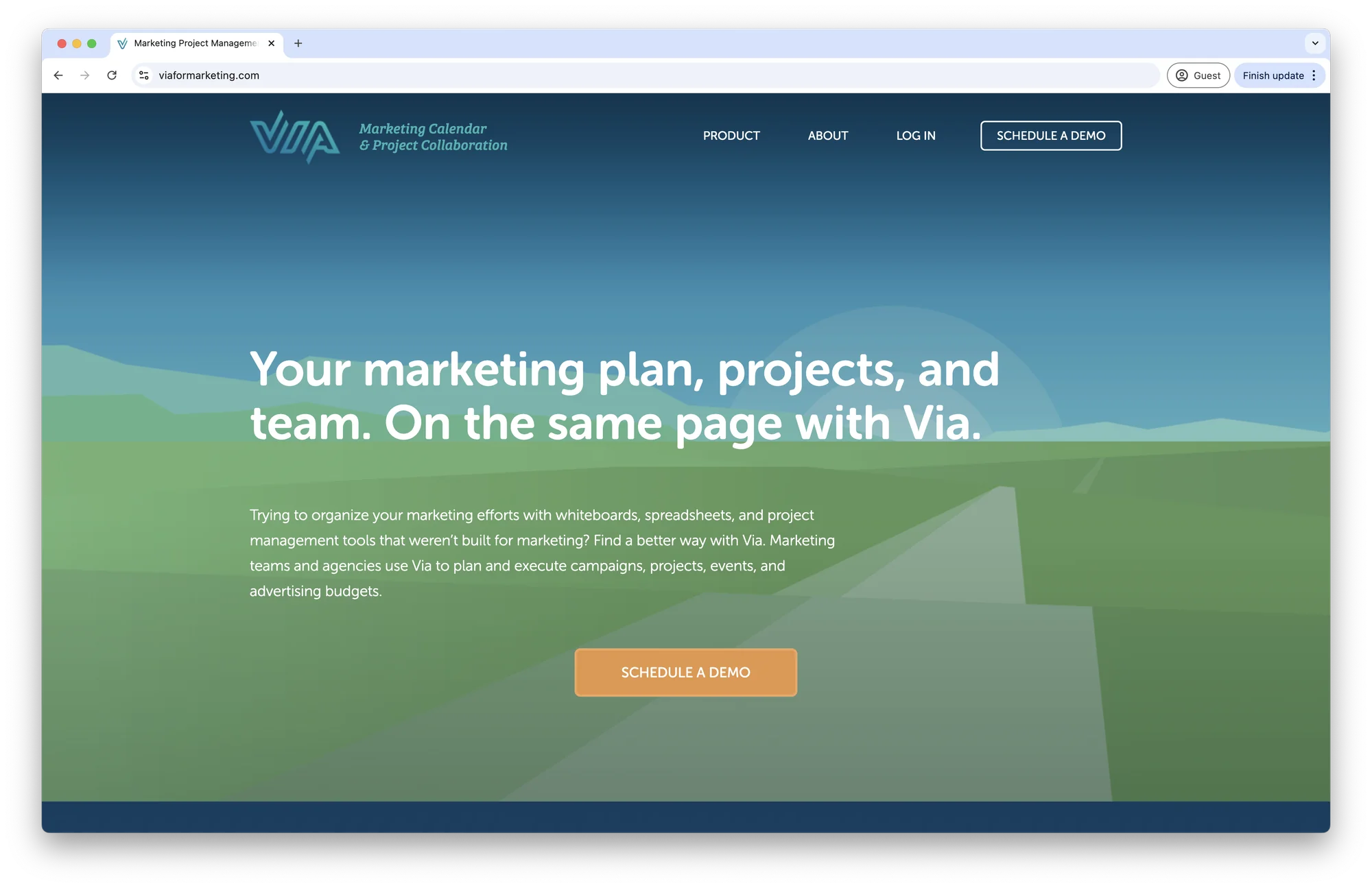 Via marketing site: Your marketing plan, projects, and team. On the same page with Via.